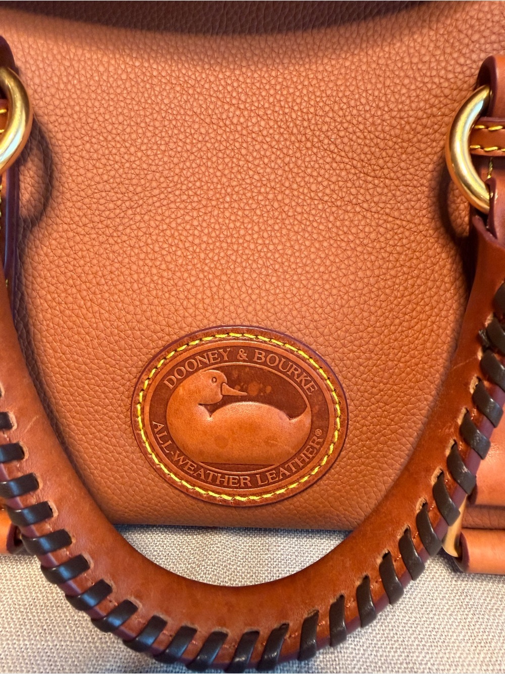 Dooney & Bourke Cognac Pebbled Leather Satchel with Braided Handle - Picture 2 of 7